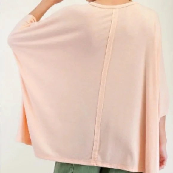 Easel Peach Floral Peace Sign Oversized Tee - Picture 2 of 4